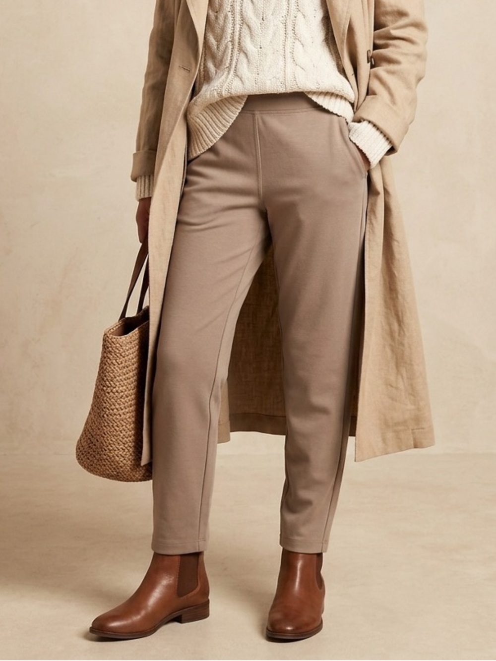 OGL Tan Straight-Leg Pull-On Ponte Pants Sz M